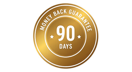 Golden Money Back Guarantee Seal with 90 Days Text and Stars.