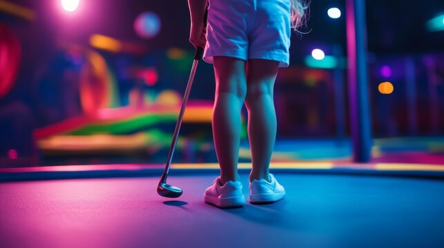 Mini Golfer Under Neon Lights