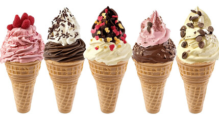 Colorful sweet candy and lollipops, colorful cartoon ice cream bars with different types of sweets isolated on a transparent background