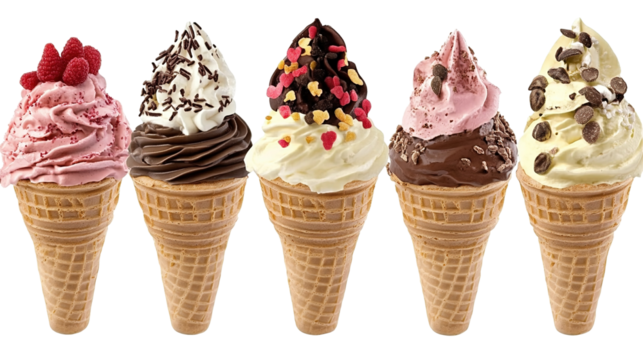 Colorful sweet candy and lollipops, colorful cartoon ice cream bars with different types of sweets isolated on a transparent background