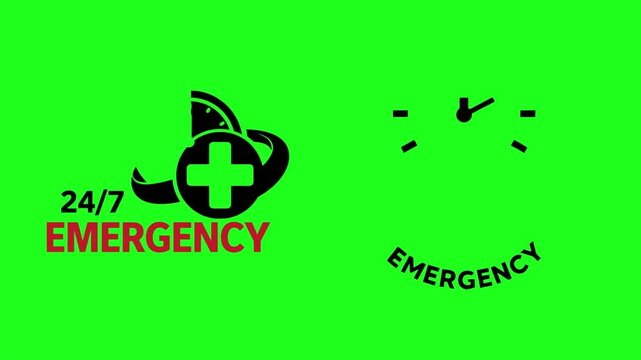 24/7 Emergency Medical Badge Icon Animation on Green Screen