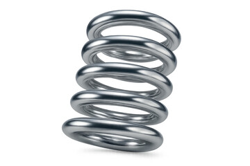 Chrome metal spring rotating on transparent background, perfect for engineering, physics or industrial projects