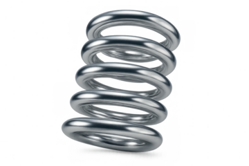 Chrome metal spring rotating on transparent background, perfect for engineering, physics or industrial projects