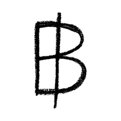 Hand drawn thai baht currency symbol. Brush stroke doodle. Single element for design