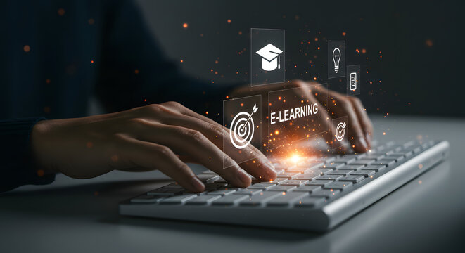 Businessman with hands typing on a laptop keyboard for online business work and communication in an office - Powered by Adobe
