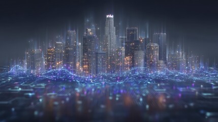 Obraz premium Futuristic Cityscape Digital Skyline Smart City Network Technology