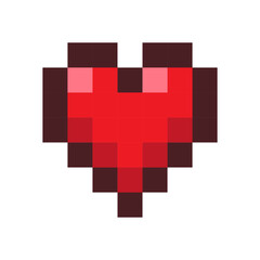Retro Pixel Art Heart Icon in Vibrant Red and Black for Digital and Gaming Design Projects