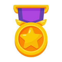 Vibrant Gold Star Medal with Red Ribbon - Award Recognition and Achievement Symbol in Vector Illustration