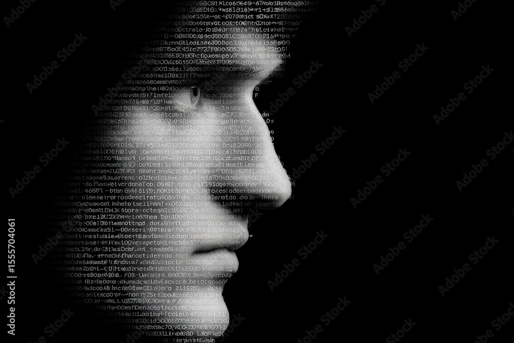 Poster digital face code technology identity cyber software development