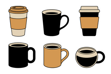 Obraz premium Isolated vector icon set of various coffee cups and mugs for cafe beverages
