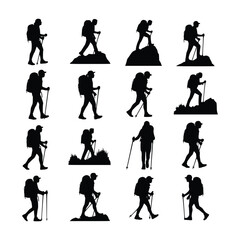 Obraz premium Set of Hiking Silhouette Vector Black and white Illustration