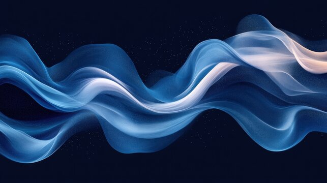 Abstract background with dark blue and gray tones, featuring flowing shapes of fabric or waves