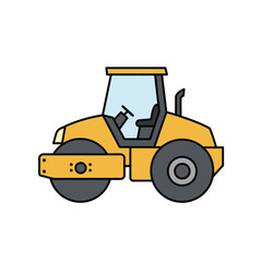 Yellow heavy construction machinery: isolated tractor, bulldozer, excavator, and loader vehicles