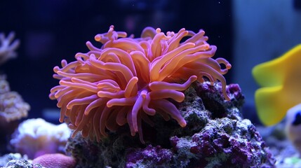 Fototapeta premium Vibrant coral-like creature in an aquarium setting