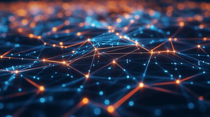 Abstract Technology Network Background with Glowing Connections and Data Flow