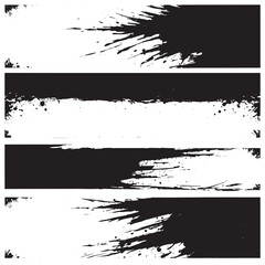 Brush strokes vector paintbrush set round grunge design elements long text boxes dirty distress texture banners ink splatters grungy painted objects
