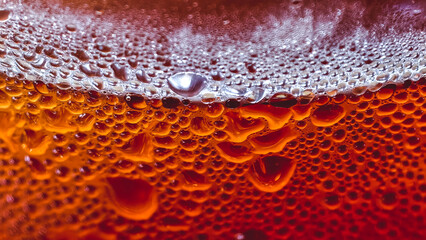 Intense close-up captures the vibrant texture of a chilled beverage with condensation