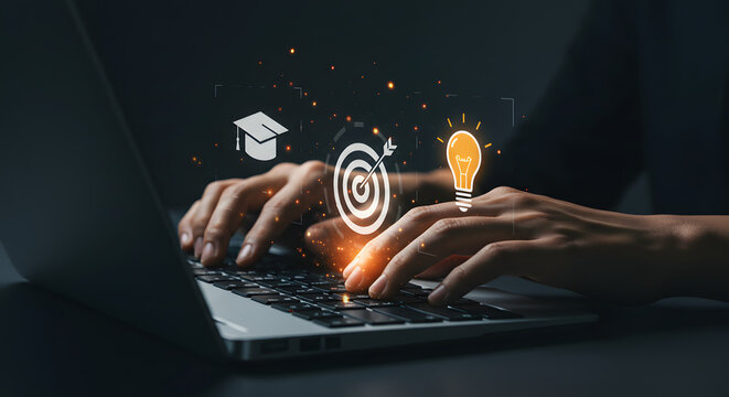 A businessman's hand interacts with a laptop, showcasing digital communication and global network connection concepts