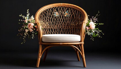 Elegant wicker chair with floral accents
