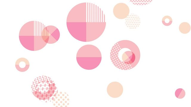 Animation of pink graphical circles flying around on a white background