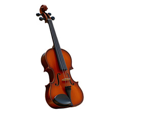 Fototapeta premium Close up view of a vintage violin amber brown polished wood detailed textured strings musical instrument isolated on a transparent background
