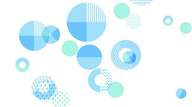 Animation of blue graphical circles flying around on a white background