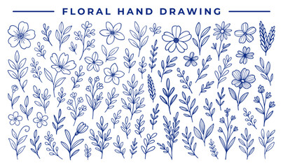 Minimalist vector set hand drawing floral design