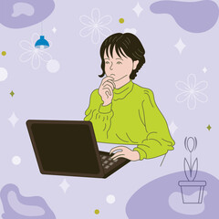 Working on laptop computer, professional and worker on computer.