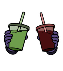 Hand Holding Matcha and Coffee&mdash;Contrast of Flavors and Lifestyles

