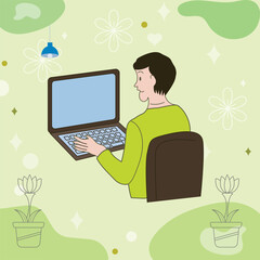 Working on laptop computer, professional and worker on computer.
