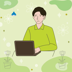 Working on laptop computer, professional and worker on computer.