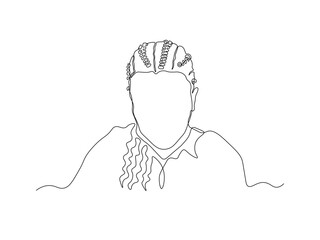 Abstract girl with African pigtails, continuous single one line art hand drawing sketch logo