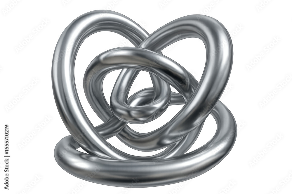 Poster intertwined metallic tubes forming a heart shape on a transparent background, creating a modern and 