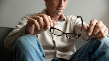 Fototapeta premium Casual Man Holding Eyeglasses