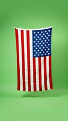 A Vibrant Display of Freedom: An American Flag With Stripes and Stars on a Bright Green Background, Symbolizing Patriotism and National Pride