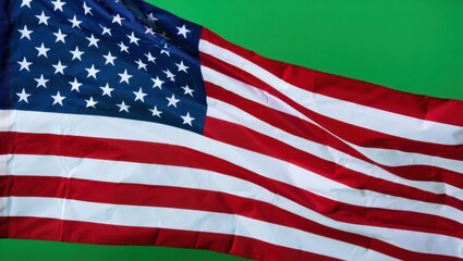 Waving American Flag: A Symbol of Freedom, Unity, and Patriotism on a Bright Green Background