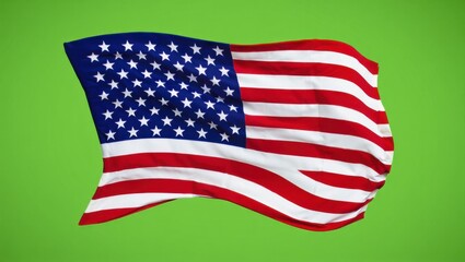 A Vibrant Representation of an American Flag Gently Waving Against a Bold Green Background, Symbolizing National Pride and Identity