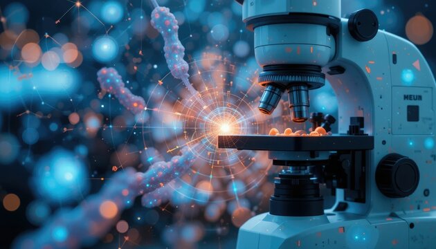 AI microscope detecting bacteria in real time with digital overlays and smart health analysis, concept of medical innovation