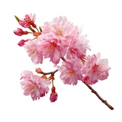 A Beautiful Branch of Delicate Pink Cherry Blossoms with Buds Showcasing Nature's Elegant Springtime Splendor and Floral Beauty