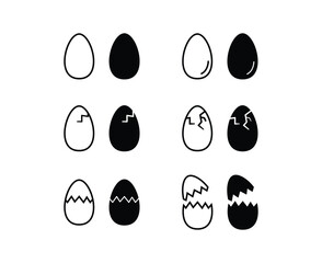 Egg icon Broken set eggs sign. Outline vector element. Black line style