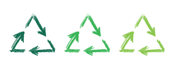 Hand drawn recycle arrow icon Recycling resources symbol Reuse of materials, zero waste, green environment, saving the planet