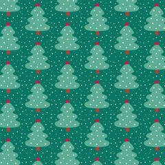 Seamless pattern with stylized christmas tree and falling snow.