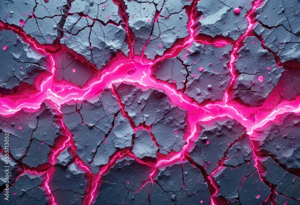 Poster cracked surface with glowing pink light creates a striking background design for computers