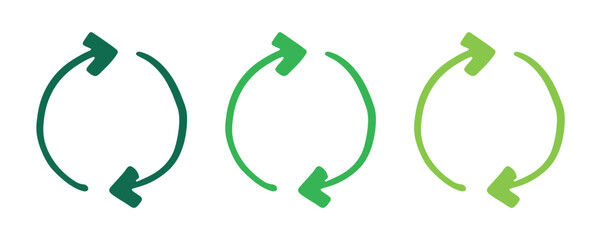 Hand drawn recycle arrow icon Recycling resources symbol Reuse of materials, zero waste, green environment, saving the planet