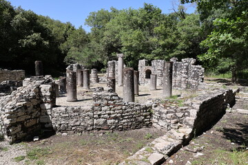 Ancient remains of the 6th century baptistery of the ruined city of Butrint, Albania 