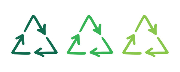 Hand drawn recycle arrow icon Recycling resources symbol Reuse of materials, zero waste, green environment, saving the planet