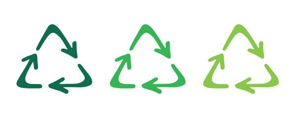 Hand drawn recycle arrow icon Recycling resources symbol Reuse of materials, zero waste, green environment, saving the planet