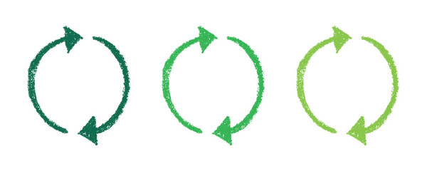 Hand drawn recycle arrow icon Recycling resources symbol Reuse of materials, zero waste, green environment, saving the planet