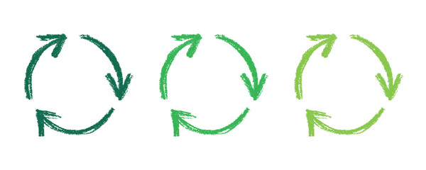 Hand drawn recycle arrow icon Recycling resources symbol Reuse of materials, zero waste, green environment, saving the planet