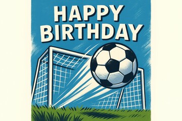 Soccer-themed birthday, soccer ball, goalpost, vibrant celebration theme